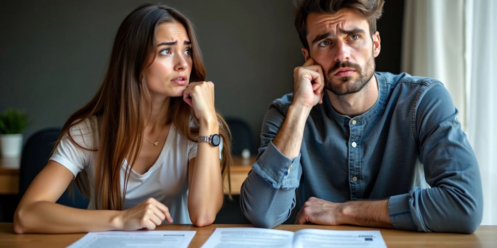 Concerned couple with legal documents