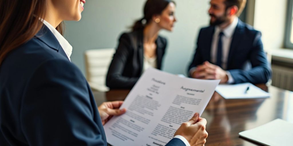 Lawyer with couple discussing pre-nuptial agreements